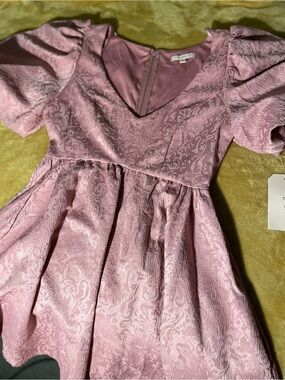 City Studio Pink Textured Puff‑Sleeve Dress NWT